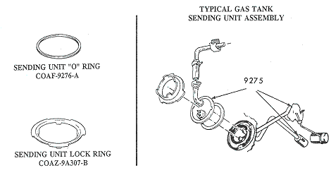 Drawings of fuel gauge sending unit, lock ring, gasket