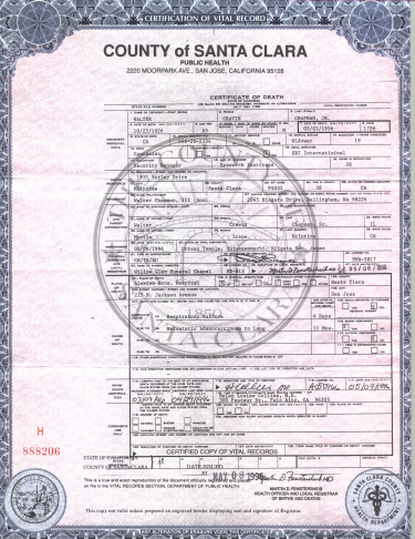 Walter's Death Certificate