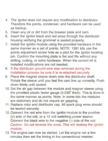 Pertronix 1266: Instructions sheet No. 4: Installation